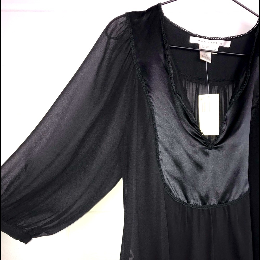 NWT Max Studio Sheer Tuxedo Blouse Black Silk Size Medium - Picture 2 of 8
